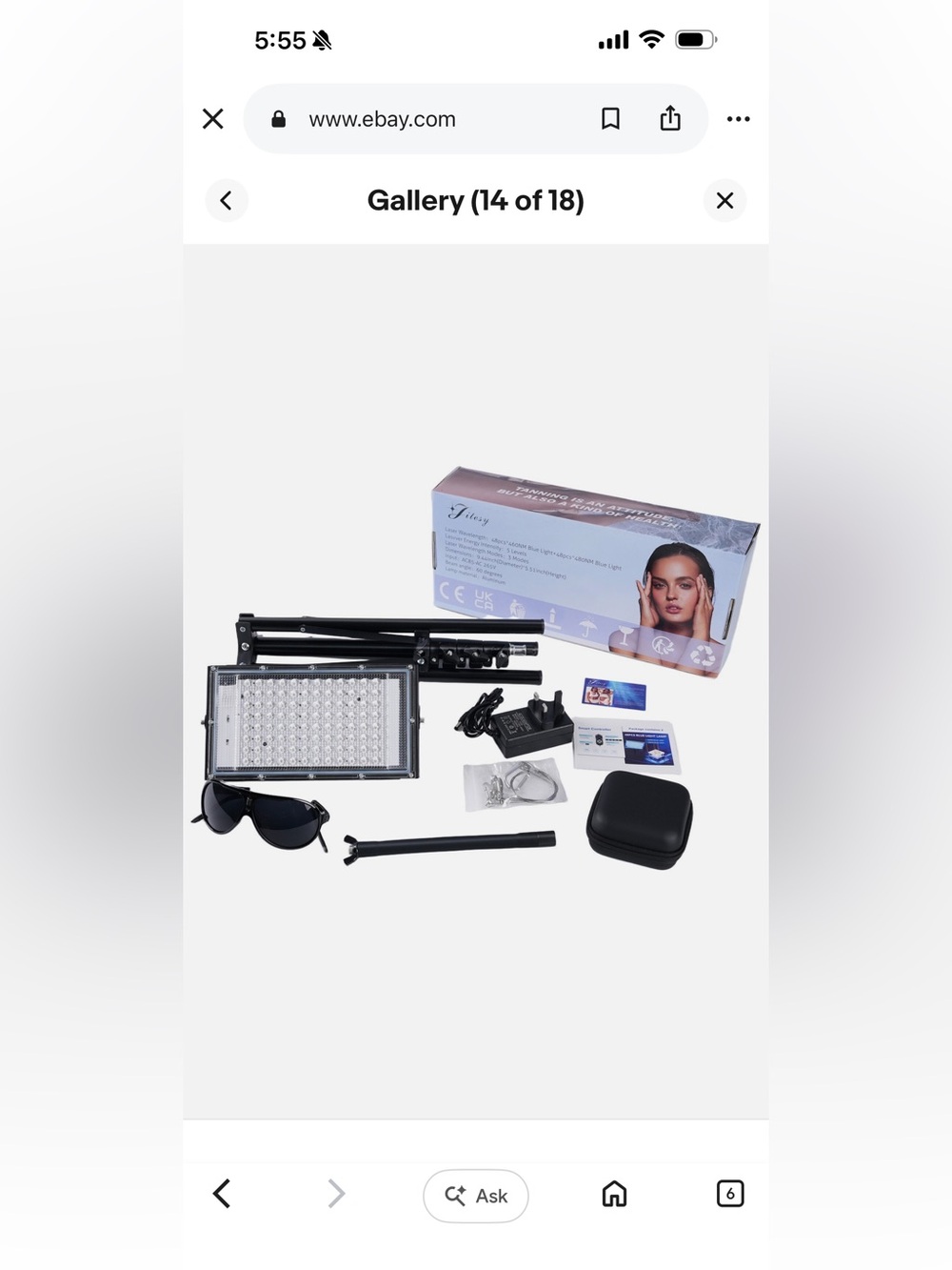 50W UV Tanning Lamp for Face & Body 96 LED Self-Tanning Light w/Protect Goggles - Picture 2 of 16